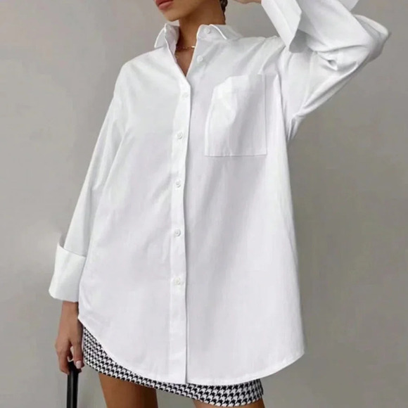 Tops - White Casual Women's Loose Long Sleeved Shirt